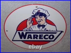 Vintage Wareco Gas Service Station Man 11 3/4 Porcelain Metal Gasoline Oil Sign