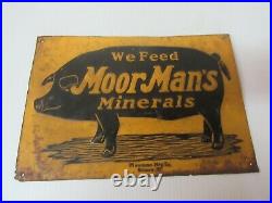 Vintage We Feed MoorMan's Minerals Metal Tin Pig Feed Sign
