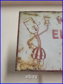 Vintage We Have Electric Heat Willie Wiredhand 2-Sided Metal Sign 5x8