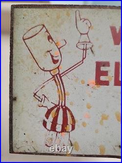 Vintage We Have Electric Heat Willie Wiredhand 2-Sided Metal Sign 5x8