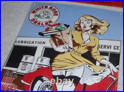 Vintage Wendy White Rose Woman Convertible 16 Porcelain Metal Gasoline Oil Sign