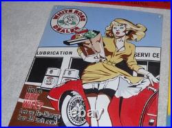 Vintage Wendy White Rose Woman Convertible 16 Porcelain Metal Gasoline Oil Sign