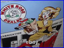 Vintage Wendy White Rose Woman Convertible 16 Porcelain Metal Gasoline Oil Sign
