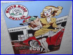 Vintage Wendy White Rose Woman Convertible 16 Porcelain Metal Gasoline Oil Sign