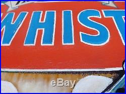 Vintage Whistle Orange Soda Metal Sign 30 x 26 Elf Gnome RARE No BARN! GAS OIL