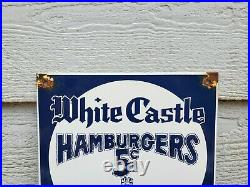 Vintage White Castle Hamburgers 5 Cents 12 Porcelain Metal Gasoline & Oil Sign