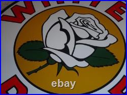 Vintage White Rose Gasoline Service Station 11 3/4 Porcelain Metal Gas Oil Sign