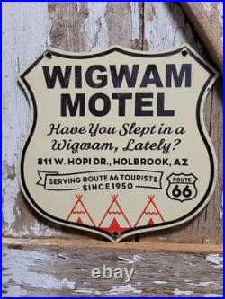 Vintage Wigwam Motel Porcelain Sign Old Route 66 Arizona Teepee Hotel Gas Stop