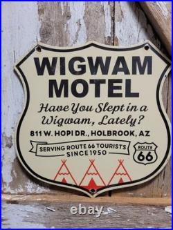 Vintage Wigwam Motel Porcelain Sign Old Route 66 Arizona Teepee Hotel Gas Stop
