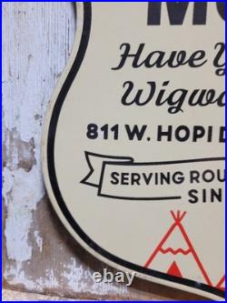 Vintage Wigwam Motel Porcelain Sign Old Route 66 Arizona Teepee Hotel Gas Stop