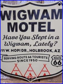 Vintage Wigwam Motel Porcelain Sign Old Route 66 Arizona Teepee Hotel Gas Stop