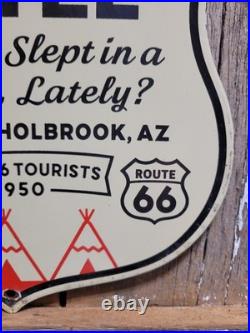 Vintage Wigwam Motel Porcelain Sign Old Route 66 Arizona Teepee Hotel Gas Stop