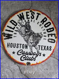Vintage Wild West Rodeo Houston Porcelain Sign Dance Club Honky Tonk Rodeo 12
