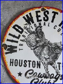 Vintage Wild West Rodeo Houston Porcelain Sign Dance Club Honky Tonk Rodeo 12