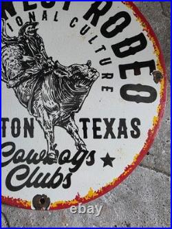 Vintage Wild West Rodeo Houston Porcelain Sign Dance Club Honky Tonk Rodeo 12