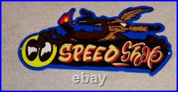Vintage Wile E. Coyote On Moon Eyes Speed Shop Rocket? Metal Gasoline Oil Sign