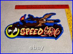 Vintage Wile E. Coyote On Moon Eyes Speed Shop Rocket? Metal Gasoline Oil Sign
