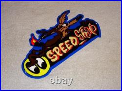 Vintage Wile E. Coyote On Moon Eyes Speed Shop Rocket? Metal Gasoline Oil Sign