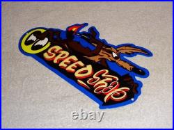 Vintage Wile E. Coyote On Moon Eyes Speed Shop Rocket? Metal Gasoline Oil Sign