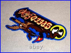 Vintage Wile E. Coyote On Moon Eyes Speed Shop Rocket? Metal Gasoline Oil Sign