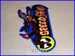Vintage Wile E. Coyote On Moon Eyes Speed Shop Rocket? Metal Gasoline Oil Sign