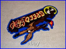 Vintage Wile E. Coyote On Moon Eyes Speed Shop Rocket? Metal Gasoline Oil Sign