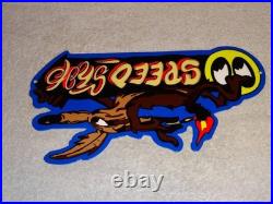 Vintage Wile E. Coyote On Moon Eyes Speed Shop Rocket? Metal Gasoline Oil Sign