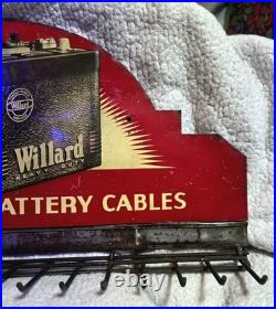 Vintage Willard Battery Cables Display Embossed Metal Sign Advertising