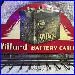 Vintage Willard Battery Cables Display Embossed Metal Sign Advertising