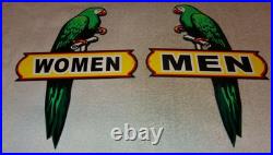 Vintage Wiltshire Polly The Parrot Men & Women Restroom Metal Gasoline Oil Sign