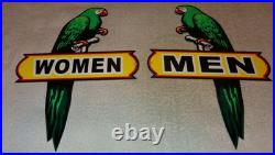 Vintage Wiltshire Polly The Parrot Men & Women Restroom Metal Gasoline Oil Sign