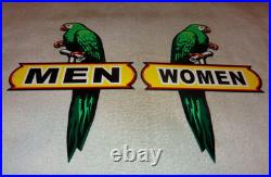 Vintage Wiltshire Polly The Parrot Men & Women Restroom Metal Gasoline Oil Sign