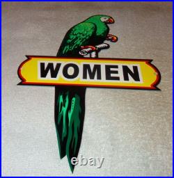 Vintage Wiltshire Polly The Parrot Men & Women Restroom Metal Gasoline Oil Sign