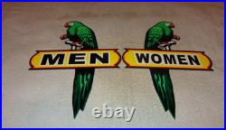Vintage Wiltshire Polly The Parrot Men & Women Restroom Metal Gasoline Oil Sign