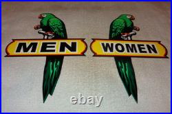 Vintage Wiltshire Polly The Parrot Men & Women Restroom Metal Gasoline Oil Sign