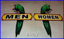 Vintage Wiltshire Polly The Parrot Men & Women Restroom Metal Gasoline Oil Sign