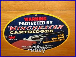 Vintage Winchester Ammunition Gun 11 3/4 Porcelain Metal Gasoline Oil Arms Sign