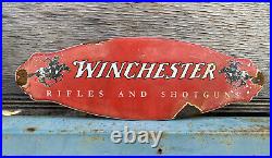Vintage Winchester Porcelain Metal Sign Gas Gun Rifle Horse Firearm Ammo Rodeo
