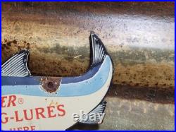 Vintage Winchester Porcelain Sign Old Fishing Lures Salmon Trout Tackle Bait