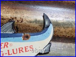 Vintage Winchester Porcelain Sign Old Fishing Lures Salmon Trout Tackle Bait