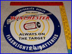 Vintage Winchester Rifle Flashlight Battery 11 3/4 Porcelain Metal Gas Oil Sign