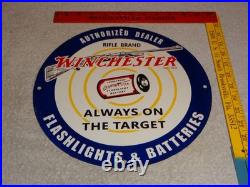 Vintage Winchester Rifle Flashlight Battery 11 3/4 Porcelain Metal Gas Oil Sign