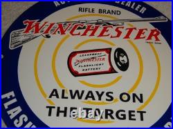 Vintage Winchester Rifle Flashlight Battery 11 3/4 Porcelain Metal Gas Oil Sign