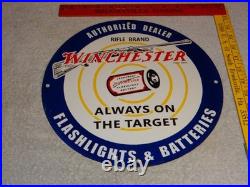Vintage Winchester Rifle Flashlight Battery 11 3/4 Porcelain Metal Gas Oil Sign