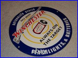 Vintage Winchester Rifle Flashlight Battery 11 3/4 Porcelain Metal Gas Oil Sign
