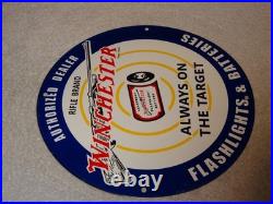 Vintage Winchester Rifle Flashlight Battery 11 3/4 Porcelain Metal Gas Oil Sign