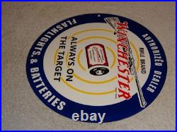 Vintage Winchester Rifle Flashlight Battery 11 3/4 Porcelain Metal Gas Oil Sign