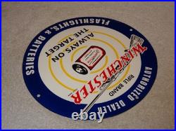 Vintage Winchester Rifle Flashlight Battery 11 3/4 Porcelain Metal Gas Oil Sign