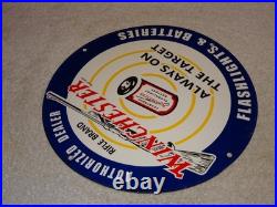 Vintage Winchester Rifle Flashlight Battery 11 3/4 Porcelain Metal Gas Oil Sign
