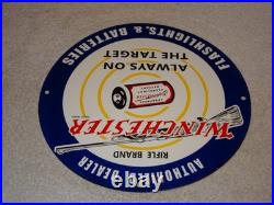 Vintage Winchester Rifle Flashlight Battery 11 3/4 Porcelain Metal Gas Oil Sign